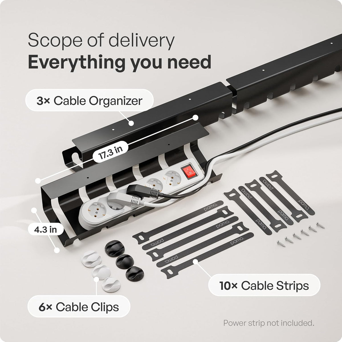 Cable Management under Desk, Set of 3 - Black
