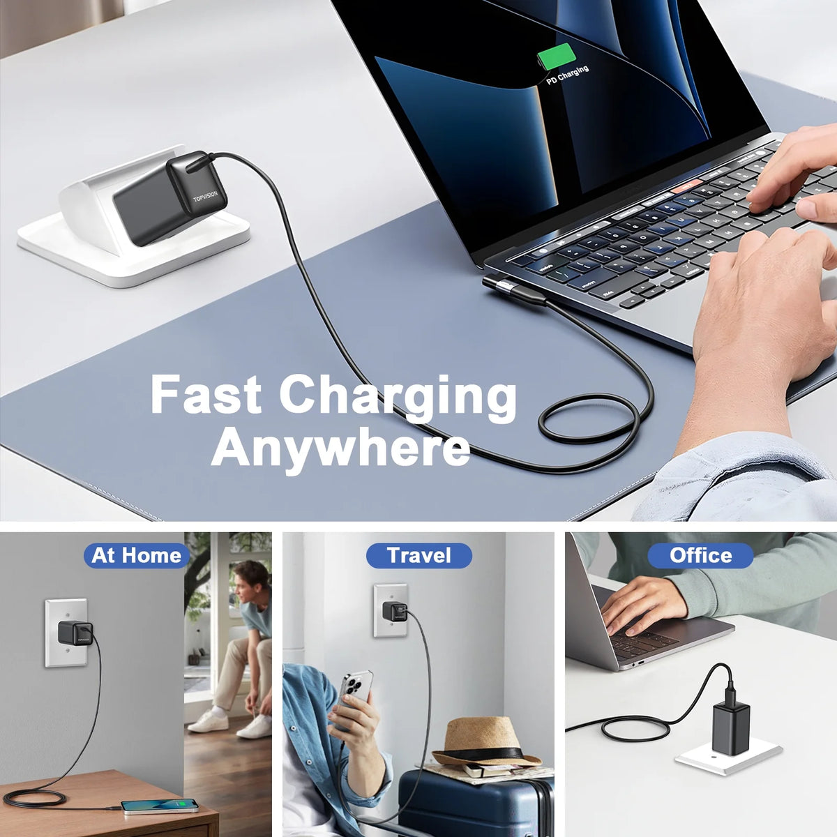 USB-C Charger Block 65W, Fast Charging Wall Charger Adapter for Apple, Android, 1 Pack